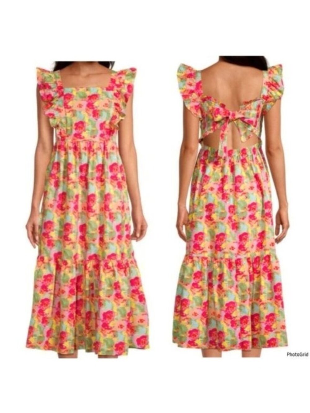 PEYTON & PARKER TIERED KEYHOLE BACK FLORAL PRINT DRESS XS
